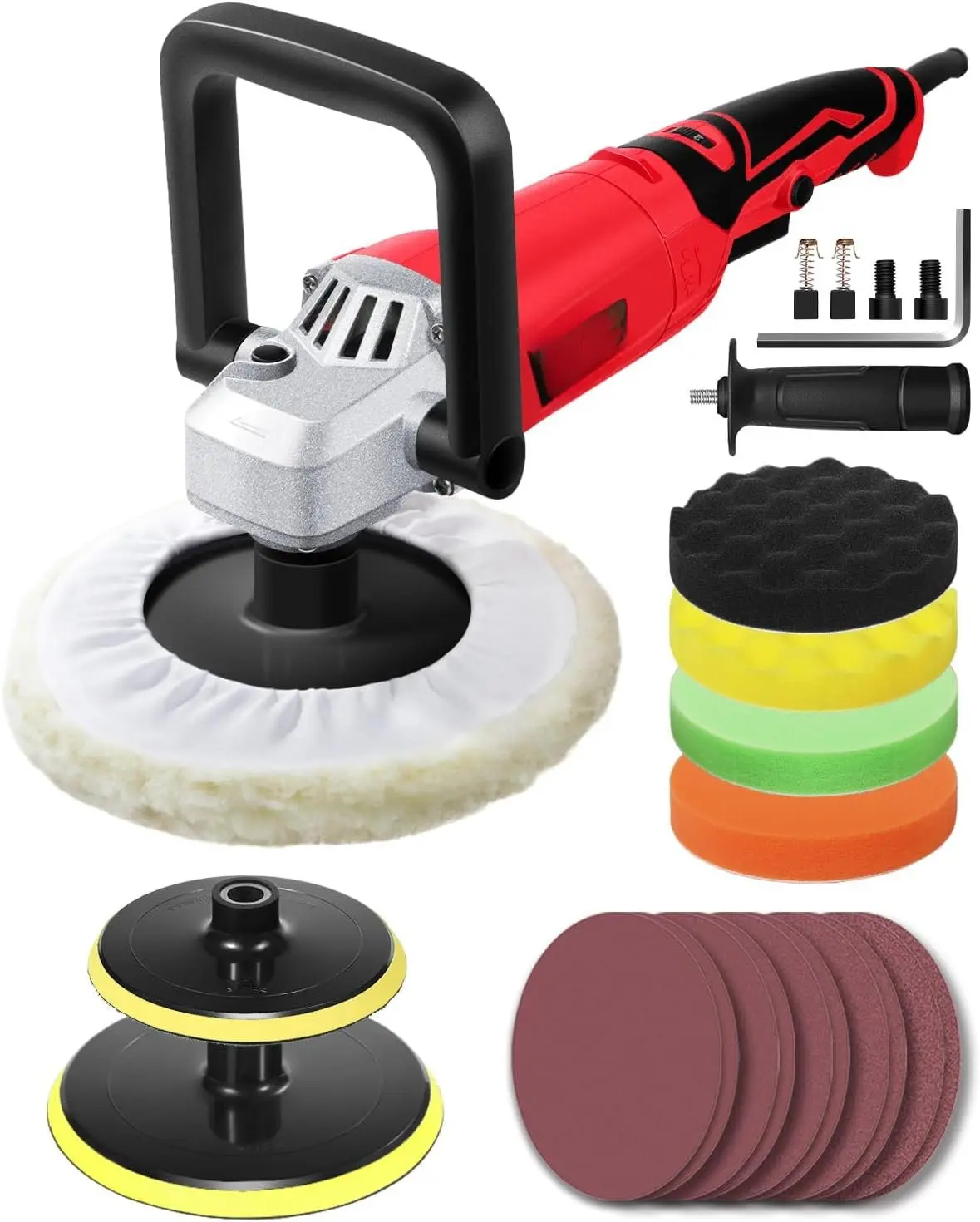Buffer Polisher, 1200W 7 Inch/6 Inch Rotary Buffer Waxer, 6 Variable Speed 1600-3500 RPM, Detachable Handle & Side Handle for  Detailing, Boat Sanding, Polishing and Waxing