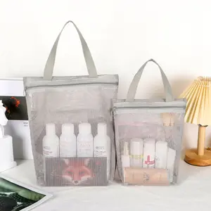 1pc Mesh Portable Storage Bag, Large-capacity Handheld Storage Pouch, Travel Underwear Toiletries Cosmetics Organizer Liner Bag, Travel Cosmetic Bags