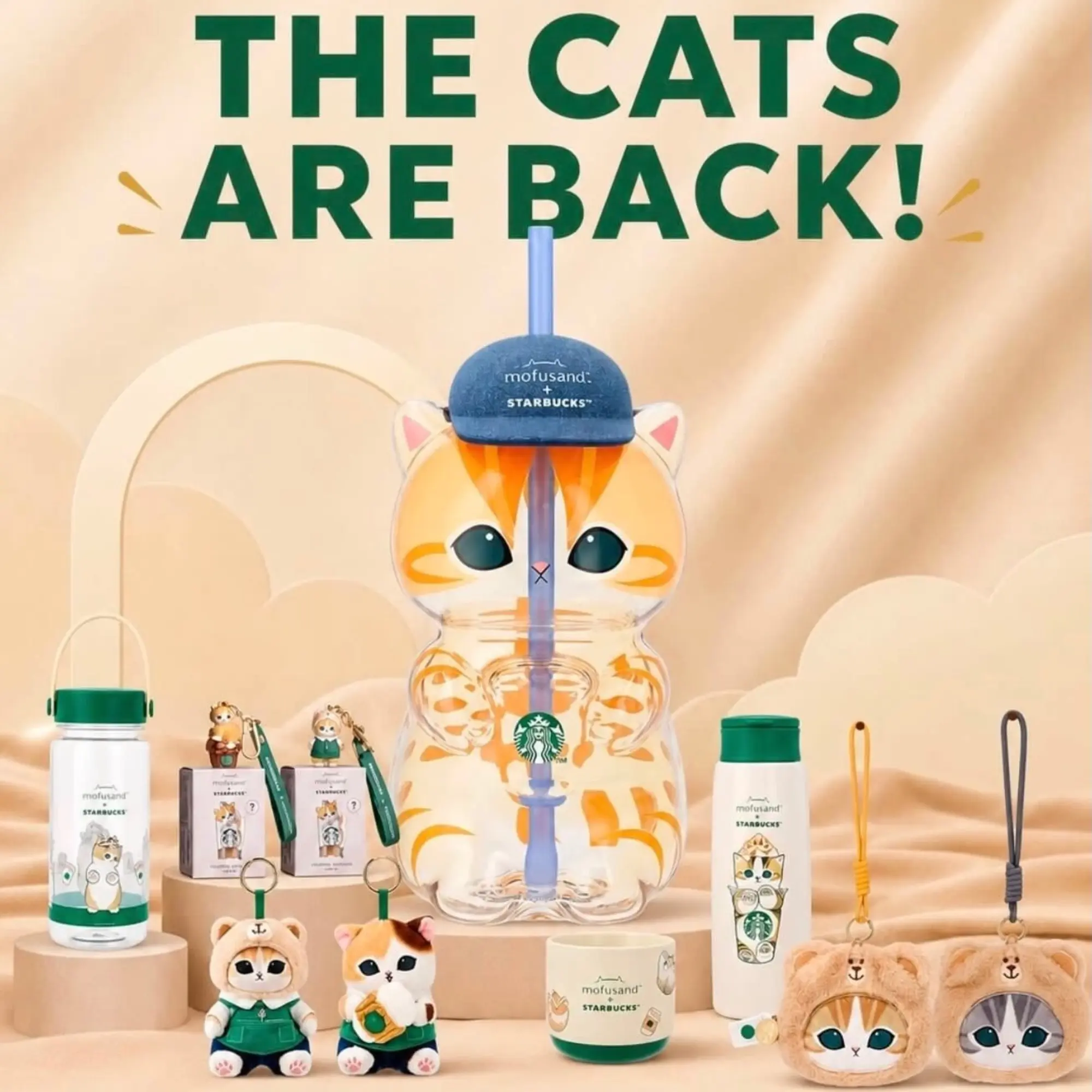 Starbucks x Mofusand Cat 20 oz Tumbler, Cute Kitty Cold Cup with Straw, Adorable Cat Design Reusable Drinkware, Collectible Gift for Cat Lovers