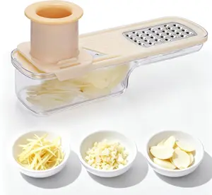 3 in 1 Garlic Mandoline Slicer & Grinder – Multifunctional Garlic Chopper with Super Thin Slicer, Shredder & Grater, Portable Manual Garlic Cutter for Kitchen Cooking Prep, Easy to Clean Garlic Press Tool, Compact Kitchen Gadget 1PCS