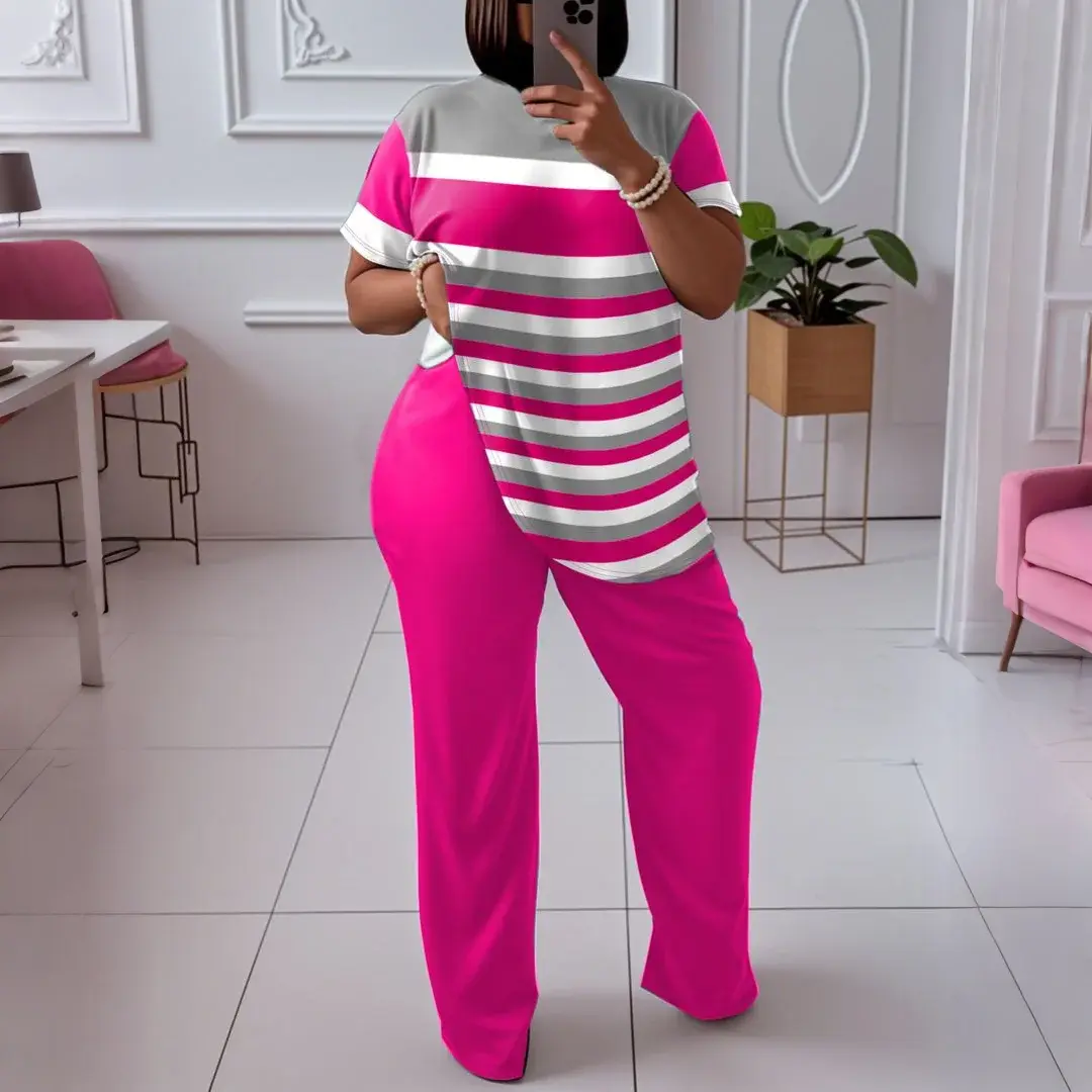 Womens Plus Size Lounge Set Comfortable Polyester Short Sleeve Top and Loose Wide Leg Pants Set,SummerVibes 2 Piece Outfits Sweatsuits Tracksuit Short Sleeve Baggy Wide Leg Pant Sets ,Plus Size Clothing Womenswear Trouser