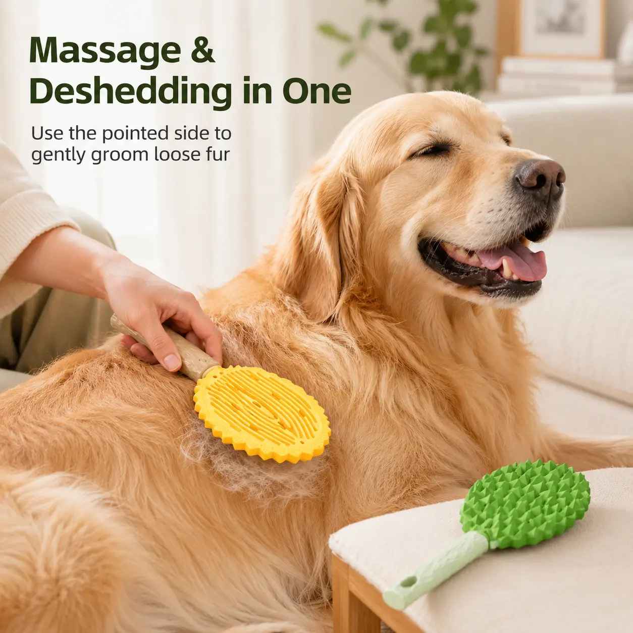2-Piece Durian-Shaped Cat Grooming Brush Set - Soft Tip Silicone Massage Comb, Ergonomic Wooden Handle Fur Removal Tool, Easy Clean & Store Pet Grooming Accessory for Cats