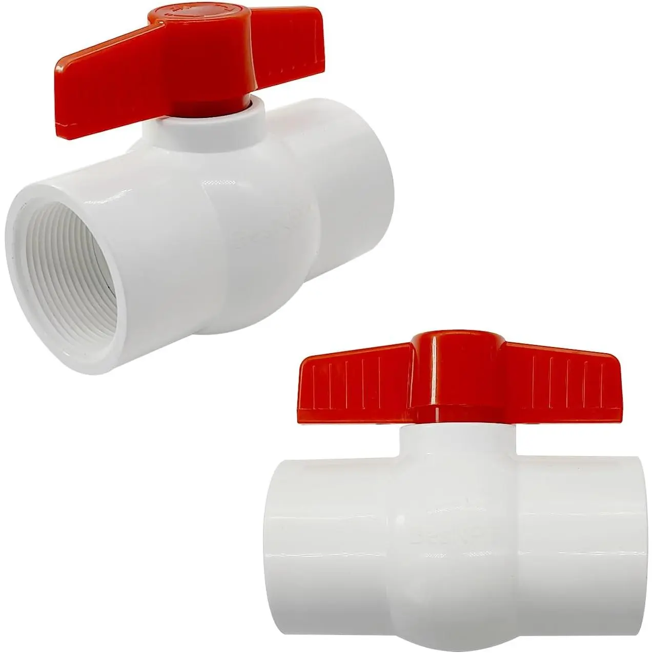 2-Count PVC Threaded (NPT) Ball Valves, 1-1/2" T-Handle Shut-Off Valves for Swimming Pool, Agricultural Irrigation Systems, Aquaculture Disposal Projects