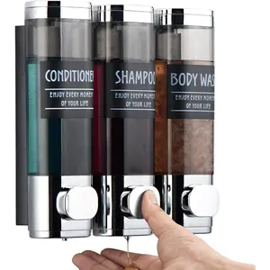 Shampoo and Conditioner Dispenser, Shower Dispenser 3 Chamber No Drill Shampoo Dispenser for Shower Wall Mounted Shower Soap Dispenser for Bathroom Hotel,3 * 300ML,Chrome