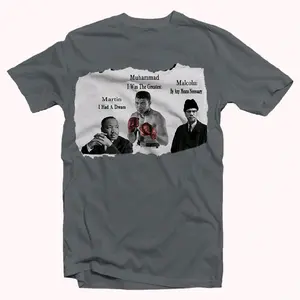 Martin, Muhammed, Malcolm T-Shirt - Short Sleeve Crewneck with Graphic Design Featuring Three Historical Figures, Casual Style - Top, Tropical, Streetwear, Tshirt.