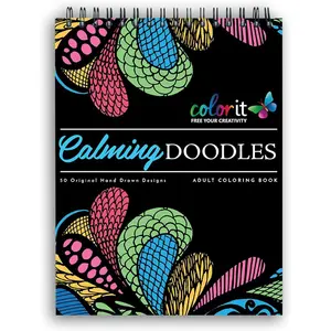 Calming Doodles Adult Coloring Book - Features 50 Original Hand Drawn Anti-Stress Zentangle Designs Printed on Artist Quality Paper with Hardback Covers, Top Spiral Binding, Perforated Pages, and Bonus Blotter by ColorIt