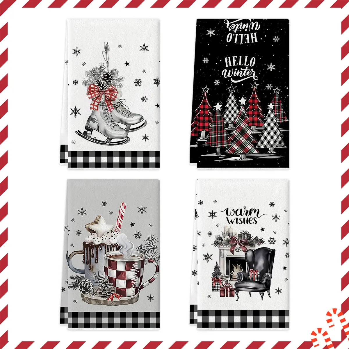 2/4pcs Christmas towel set, cartoon hot cocoa, Christmas fireplace, Christmas tree, snowflake printed dishwashing tea towels, multifunctional cleaning towels, suitable for kitchen and restaurant Christmas party home decoration