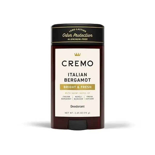 Cremo Italian Bergamot Aluminum-Free Deodorant for Men, 2.65 Oz, Fresh Bergamot Scent, Long-Lasting Odor Care, Daily Underarm Protection