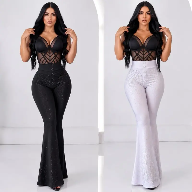 (1342) Colombian High Waist Suplex Leggings with Rhinestone Detail – Premium Stretch Push Up Fit – One Size Fits S/M/L