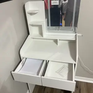 WeCharmer Vanity Desk Set with Round Mirror, Vanity with Lights, Makeup Vanity with Mirror, 3 Lighting Modes, for Bedroom Furniture Table Storage Drawer Modern Design Organizing