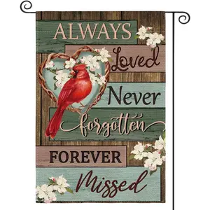 Cardinal Sympathy Garden Flag 12x18in, Double-Sided "Always Loved Never Forgotten Forever Missed" Yard Decor, Memorial Red Bird Outdoor Banner for Patio Porch