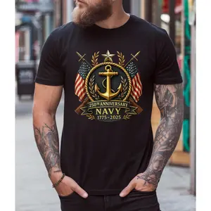 Men's US Navy 250th Anniversary Graphic T-Shirt, Smooth Soft Cotton Round Neck Short Sleeve Tee, Military Tribute Gift