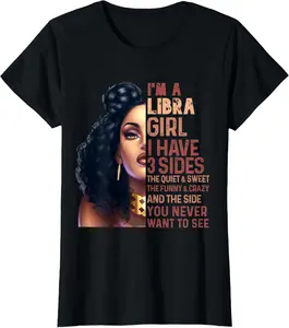 100%cotton I Have 3 Side Libra Girl Quiet Zodiac Astrology Star Sign T-Shirt Top Vintage