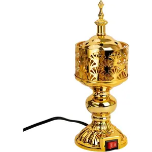 Golden Electric Incense Burner, Arabian Style Electric Incense Holder, Middle Eastern Tabletop Decorative Censer for Yoga Spa Home Office Christian Church Decor, US Plug (Gold)