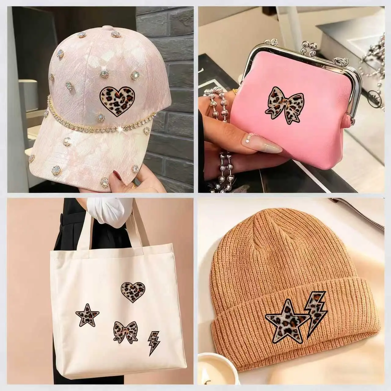 8-Piece Leopard Print Faux Fur Hot Glue Embroidery Patches, Y2K