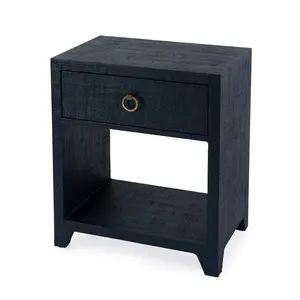 Bar Harbor Raffia 1 Drawer Nightstand in Navy Blue  5669410