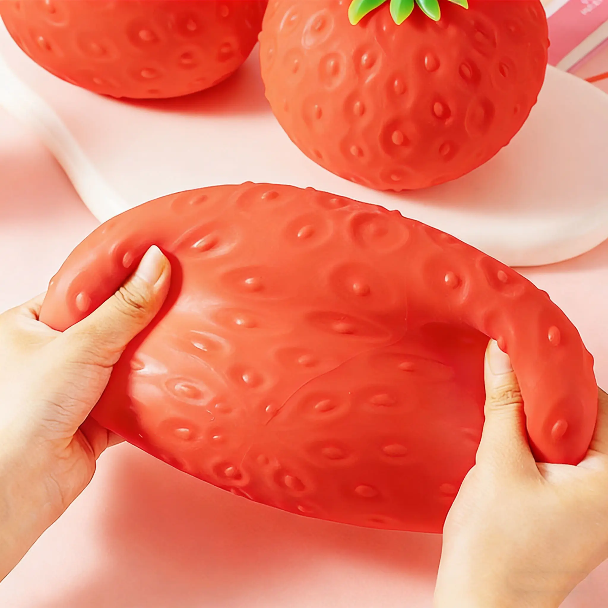 Squeeze Strawberry - Extra Large 5" Squishy Stress Ball for Adults & Kids 3+ - Fruity Fidget Toy for Stress Relief & Sensory Play - Safe & Durable Non-Toxic Material