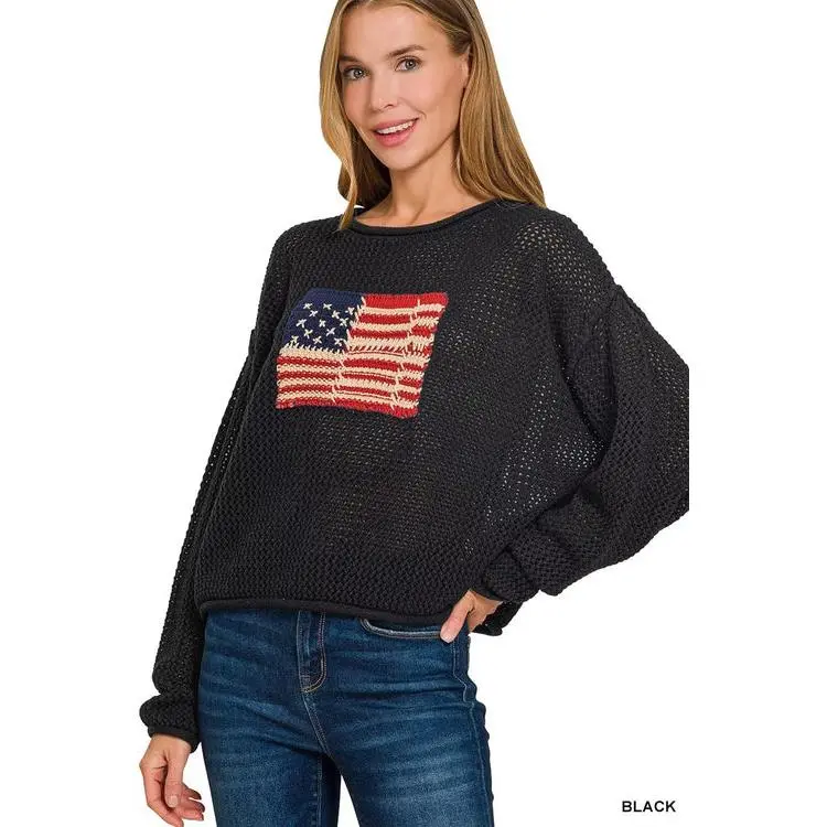 Zenana Zenana American Flag Crew Neck Sweater