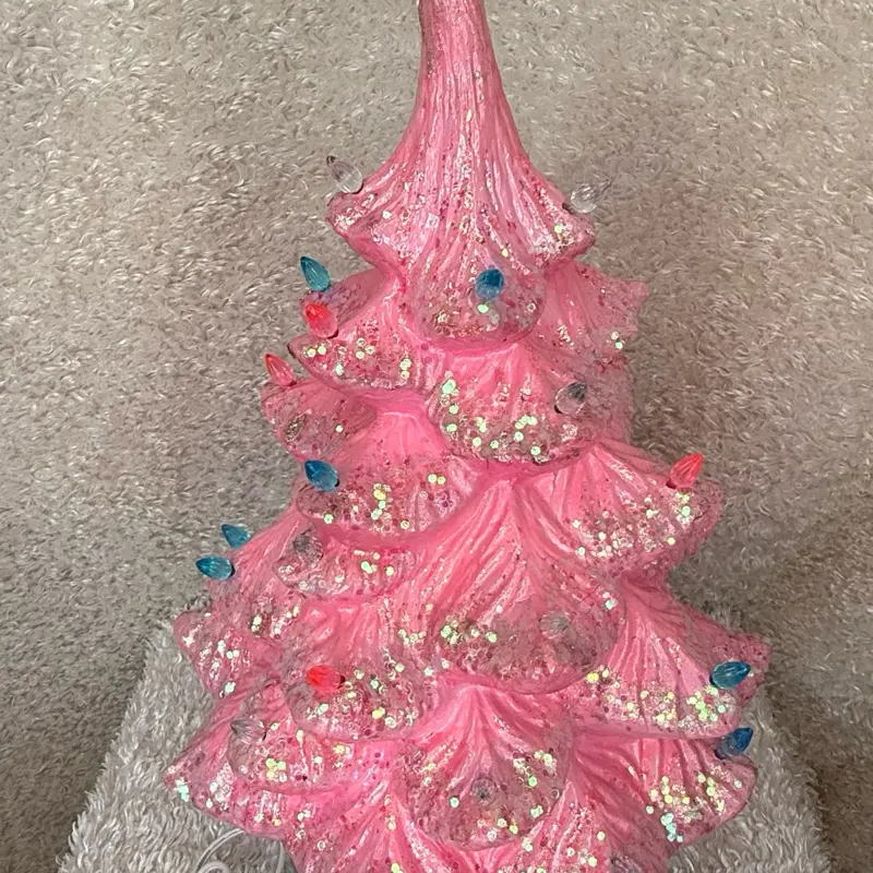 Pink Beauty Hand-Painted Ceramic Christmas Tree | One-of-a-Kind Lighted Holiday Decor