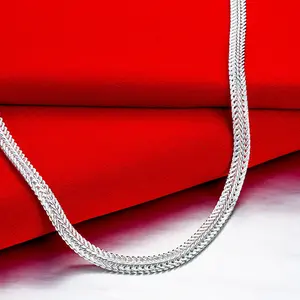 Fashion Men 925 Sterling Silver Plated Necklace 4MM 19.68 "23.62" Flat Snake Link Curb Chain Choker Punk Fine Jewelry gift