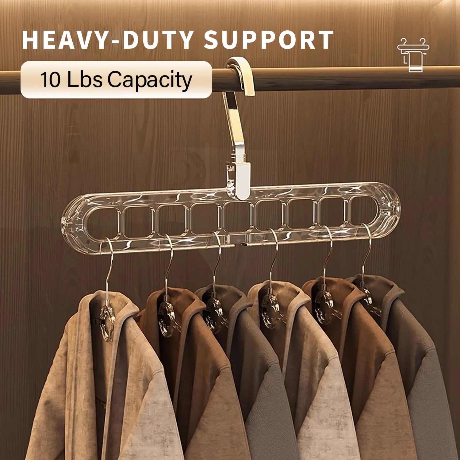 5-Pack Sturdy Acrylic Heavy-Duty Hanger Set, 360-Degree Swivel Hooks, 10 lbs Adjustable Bar for Wardrobe Clothes Hanging, Home Organizer Supplies