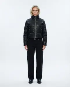 Deon Vegan Leather Cropped Puffer Jacket
