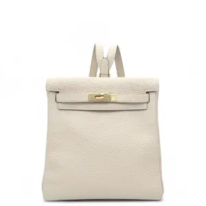 Pre-owned HERMÈS Leather Backpacks Hermes Kelly Ado Taurillon Clemence 10 Craie (1029m0)