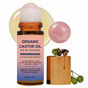 Organic Castor Oil Roll-On with Rose Quartz Roller For Face and Body
