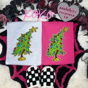 Christmas Tree Chenille Patch Christmas Sweatshirt, Unisex Sweater   Womenswear  Fabric