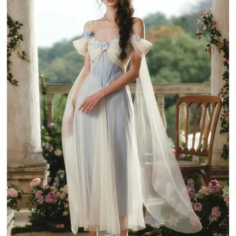 Blue Iris Bird Corset Dress Boho Summer Dresses Beach Party Dresses