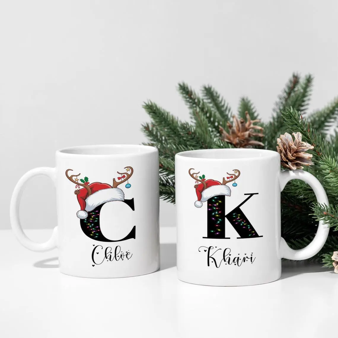 Christmas Custom Name Coffee Mug, Tea Mug, Reindeer Mug, Holiday Gift, Custom Name Gift, Personalized Initial Name, Personalized Gift . Ideal Gift for Family, Friends, and Classmates