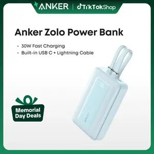 Anker Zolo Power Bank, 20,000mAh and  10,000mAh 30W Max Fast Charging with Built-In USB-C and MFi-Certified Lightning Cables, For iPhone 15 Series, MacBook, and More