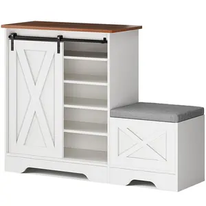 Nicole Selection Barn Door Shoe Cabinet with Seat - 100KG Heavy Duty, High Space Saving Entryway Organizer, Hidden Storage, Modern & Elegant Design
