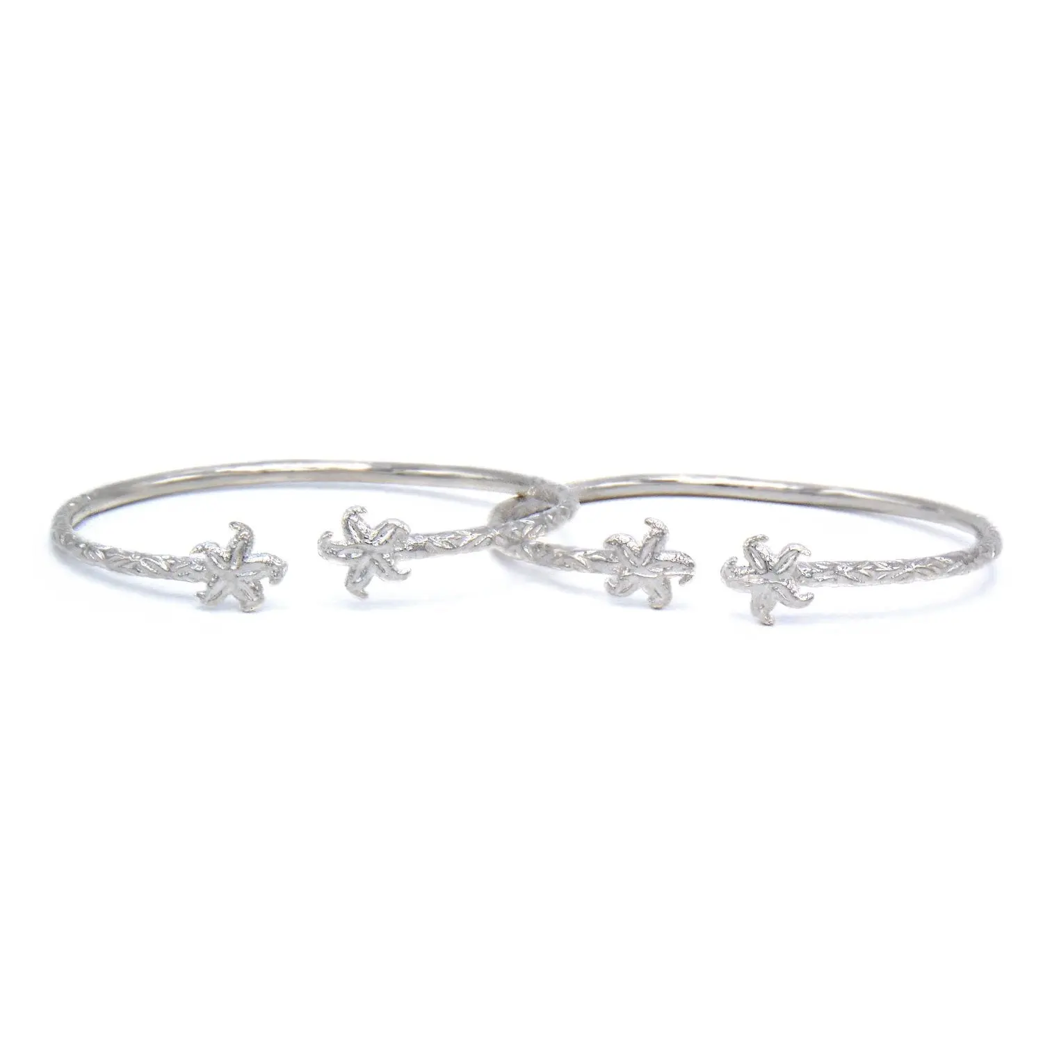 BETTER JEWELRY Women's .925 Sterling Silver Solid Bangle Bracelets - 1-Pair Set, 35g, Etched Starfish Ends, Unisex Adults Daily Wear, Made in USA
