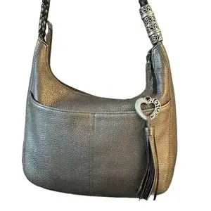 BRIGHTON Elegant Gray Leather Shoulder Bag - Timeless Design for Everyday Use & Special Occasions - Perfect for Women Who Love Chic Style - Gray Leather Finish - 13" x 8.5" x 3"
