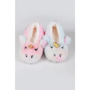 Fuzzy Unicorn Rainbow Dyed Slippers