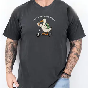 Comfort Colors Off To Make Dad Jokes Duck T-Shirt, Funny Dad Duck Graphic Tee, Cute Goose Scooter Shirt, Father’s Day Gift For Dad, Humor Lover Tee