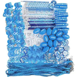 400 count Als Awareness Items Bulk Blue Ribbon Button Pins  Football  Stickers Pencils Lanyards Temporary Sticker Wristband Amyotrophic Lateral Sclerosis  for Charity Welfare