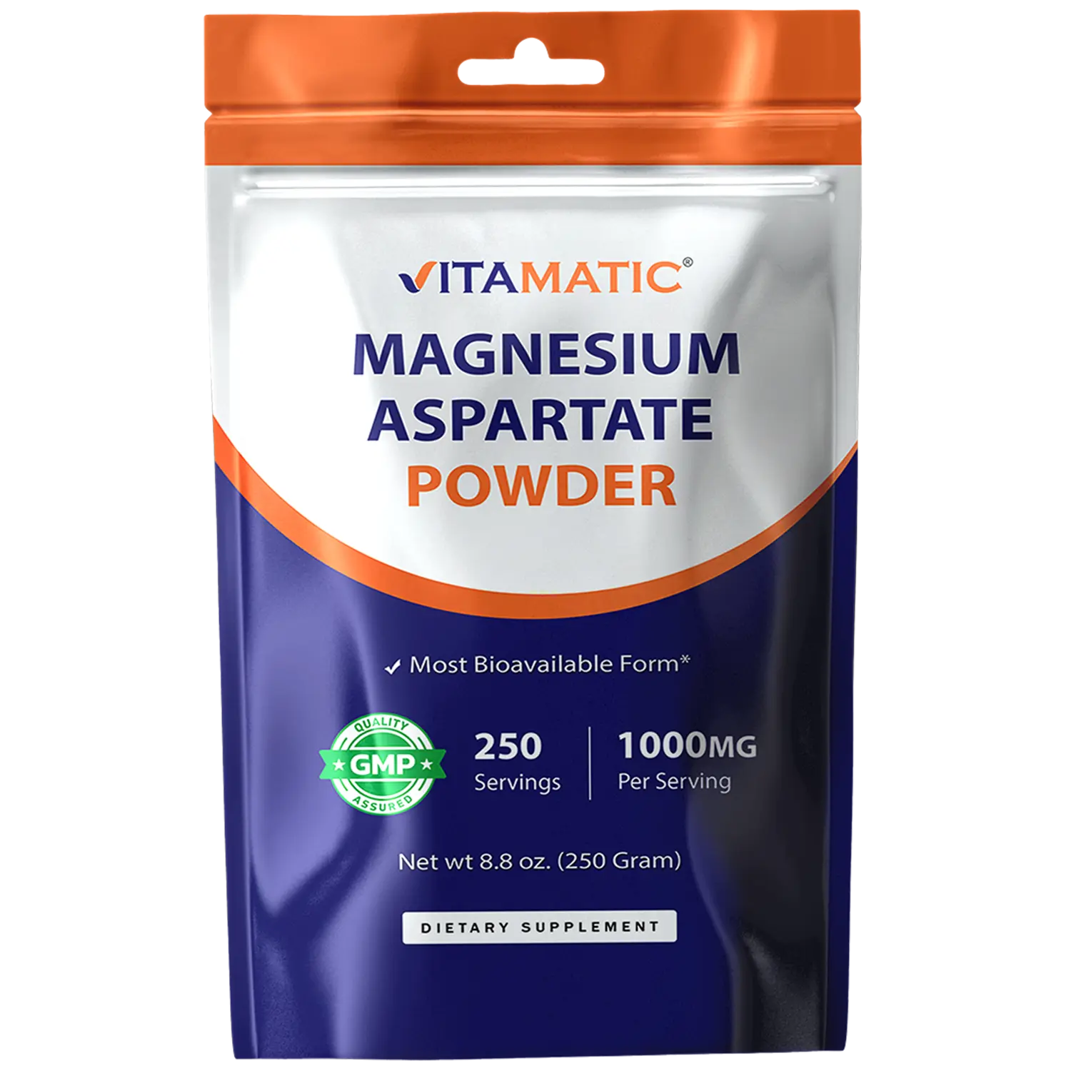 Vitamatic Magnesium Aspartate 1000mg per Serving Supports Muscle, Joint, and Heart Health 250 Grams - 250 Servings Supplement Healthcare