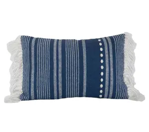 Foreside Home & Garden Blue Striped Hand Woven14x22"Pillow