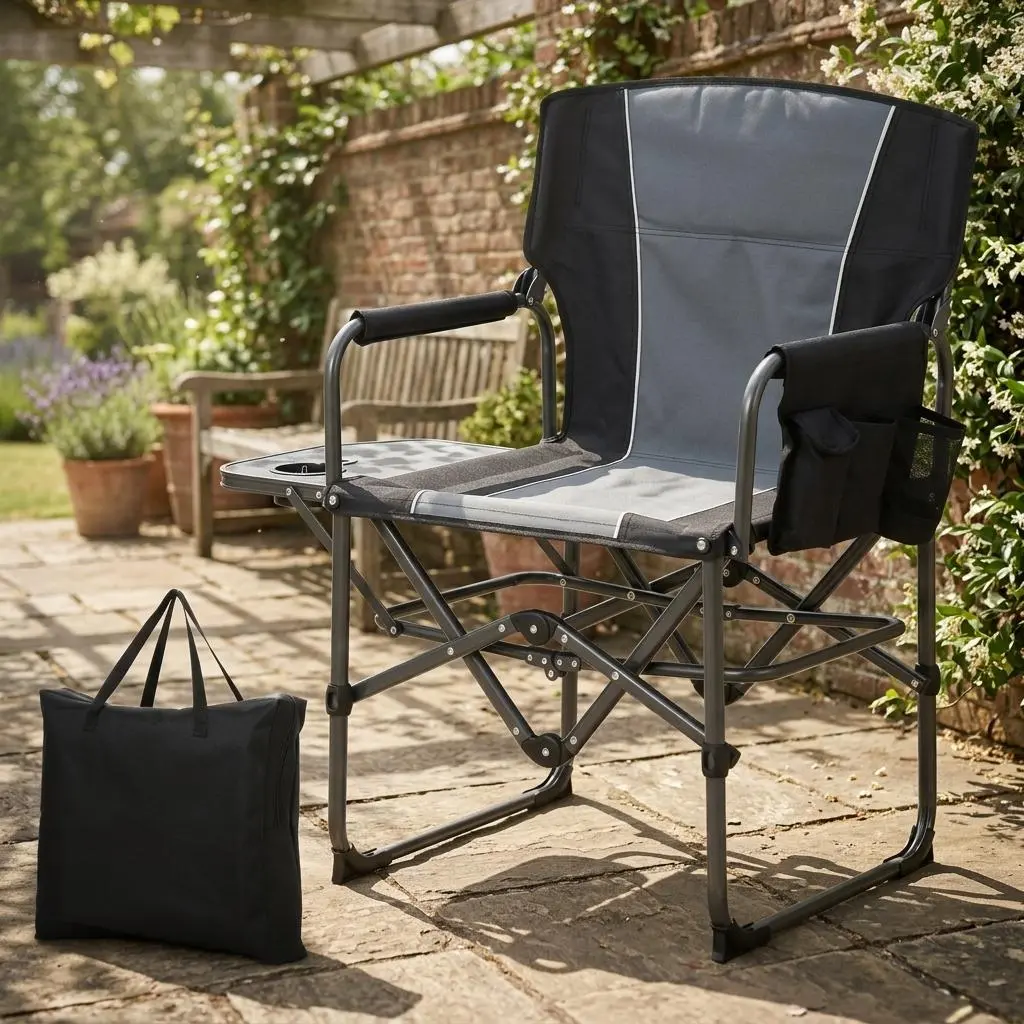 Oversized Folding Directors Chair, 400 lbs Heavy Duty Camping Chair for Adults, Portable Outdoor Lawn Chair with Side Table, Mesh Storage Pouch and Cup Holder, Perfect for Camping Beach Fishing Picnic Tailgating