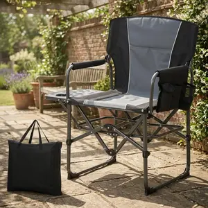Oversized Folding Directors Chair, 400 lbs Heavy Duty Camping Chair for Adults, Portable Outdoor Lawn Chair with Side Table, Mesh Storage Pouch and Cup Holder, Perfect for Camping Beach Fishing Picnic Tailgating