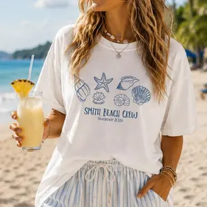 Comfort Colors Beach Crew Shirt, Custom Family Beach Vacation Tee, Coastal Summer Graphic Tshirt, Matching Beach Trip Shirts, Seashell Starfish Beach Tee, Womens Mens Beachwear Top -DPCLICK