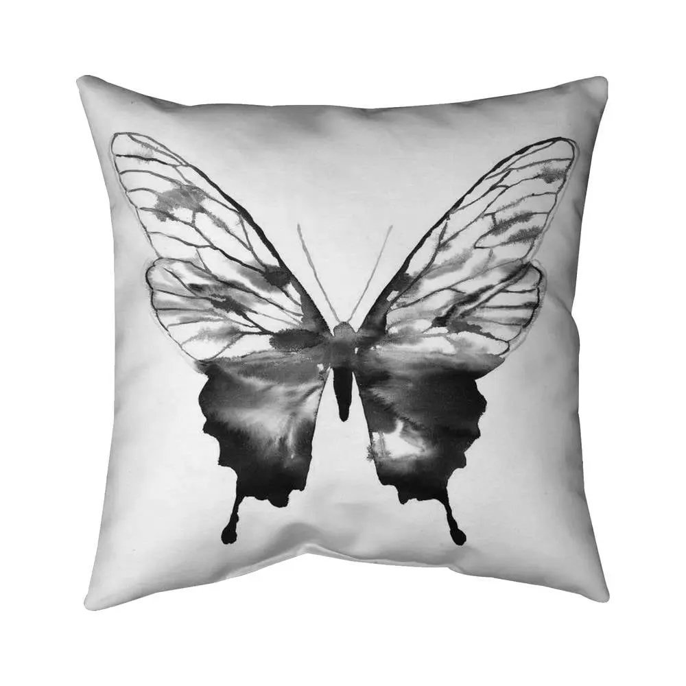 Begin Home Decor 5541-1616-AN467 16 x 16 in. Black Butterfly Sketch Pillow - White Insect Bedroom Decor