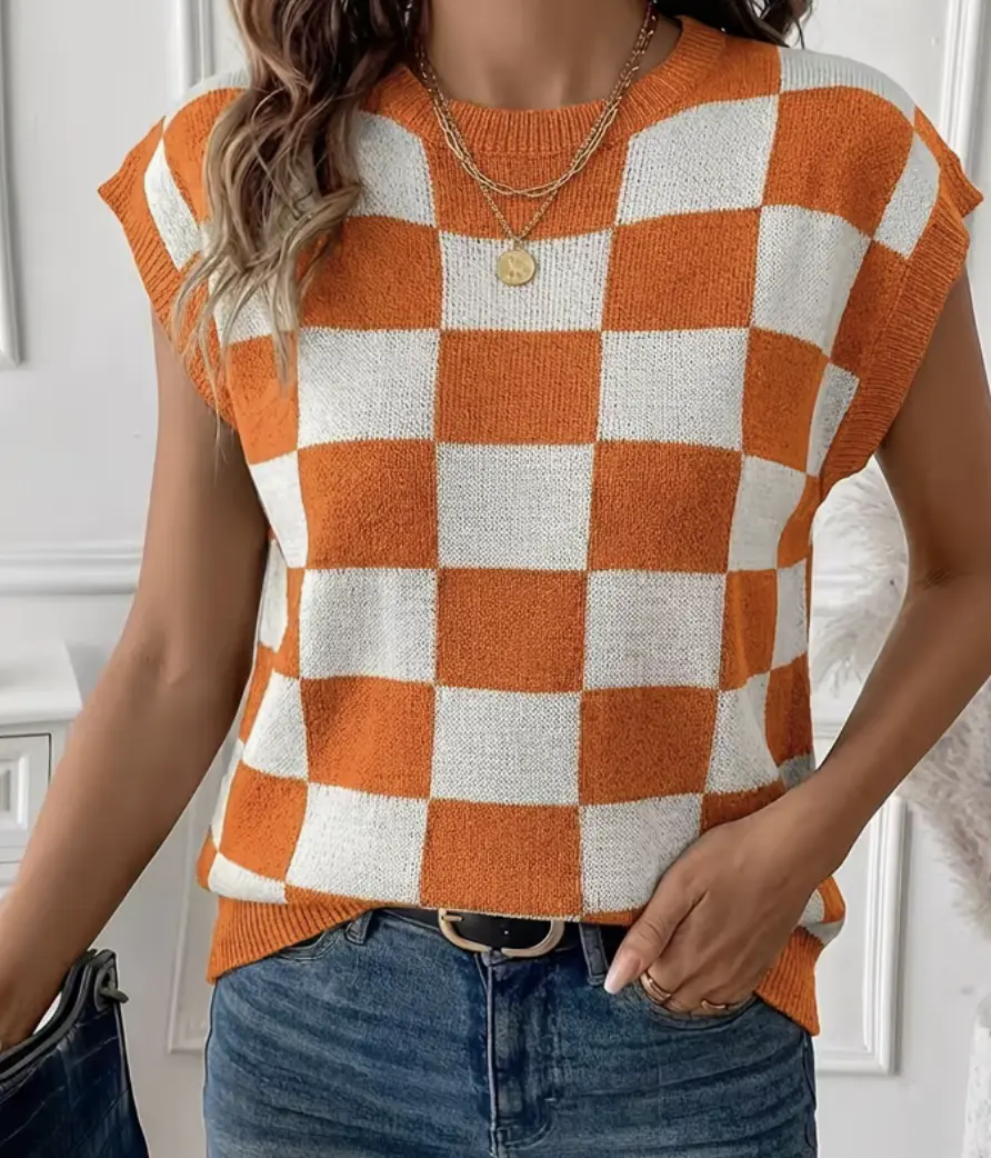 Tennessee Check Orange Blouse Womens