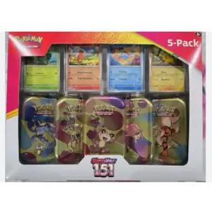 Pokemon 151 Mini Tin Set! (5 Tins)- 10 Booster Packs Scarlet & Violet Pokemon 151. 4 promo card featuring: Charmander, Bulbasaur, Squirtle and Pikachu. mini tin cards sealed english tcg