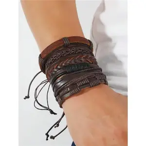 Multi-layer Leather Woven Men's Bracelet Set Minimalist Fashion Accessory for Daily Wear Ideal Gift for Friends and Family