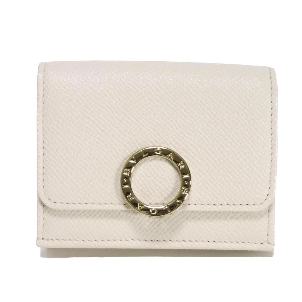 Pre-owned Bvlgari Calfskin Small Leather Goods BB Logo Clip Compact Wallet tri fold wallet