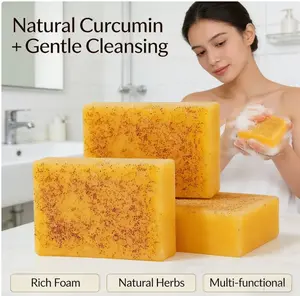 3 Pcs Lemon Turmeric Kojic Acid Soap Bar, Natural Organic Face & Body Cleansing Soap, Deep Clean Pores, Even Skin Tone for Glowing Skin, Include Soap Saver Bags