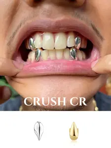 CRUSH CR 14K Gold Plated Unisex Single Vampire Fang Tooth Cap Grillz Set for Men Women, High-Gloss Polished Finish, Hypoallergenic Removable Grillz, Perfect for Hip Hop Concerts, Music Festivals, Rave Outfits, Club Nights Urban Street Style